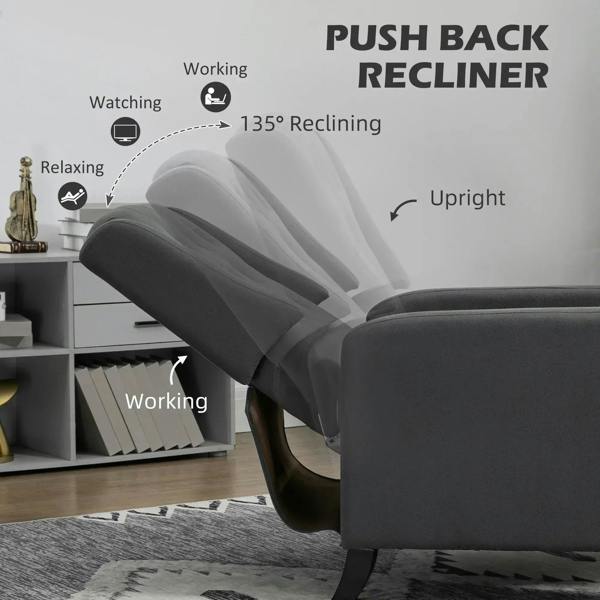 Charcoal grey push-back recliner armchair with extended leg rest