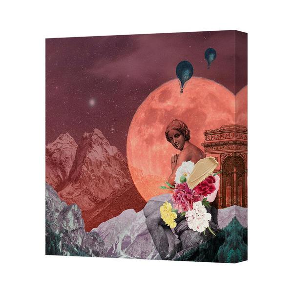 Benjamin Tate Design Contemporary Canvas Art Print Moon and Flowers on Deep Frame UK Made