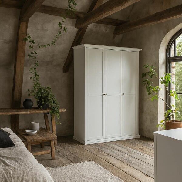 Wyld Haus Osaka Farmhouse White Wooden Wardrobe 3 Doors