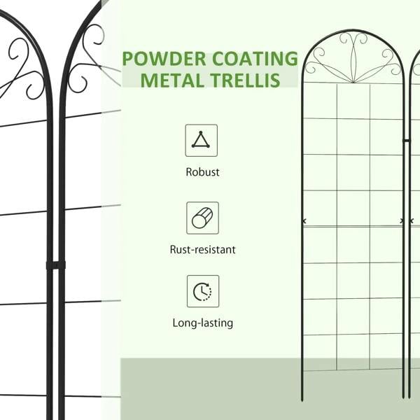 Black powder-coated metal trellis set of 2 with arched grid panels