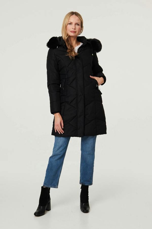 Izabel London Hooded Faux Fur Trim Puffer Jacket