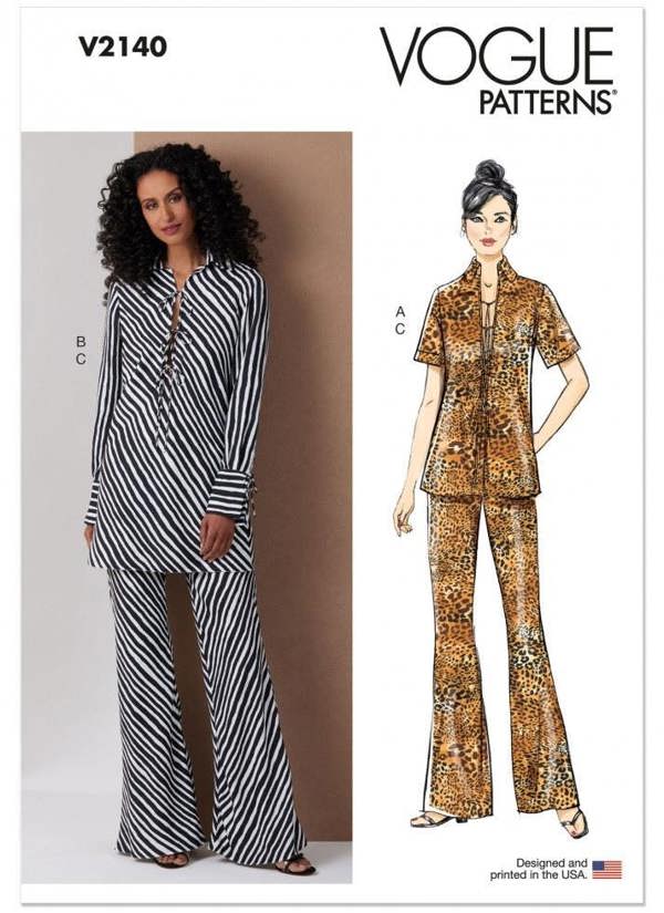 Vogue Sewing Pattern 2140, Tunics, Tops, Trousers for Women, H5 (6-8-10-12-14) - Intermediate