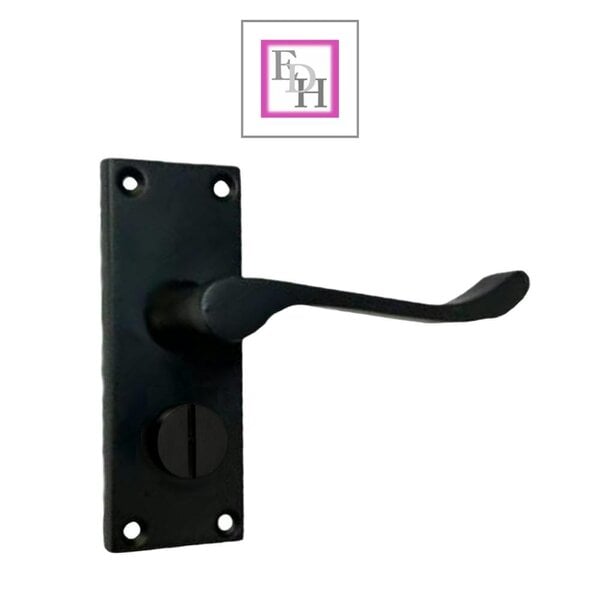 EDH Door Hardware Victorian Scroll Matt Black Bathroom Privacy Lock Door Handles 1 Pair