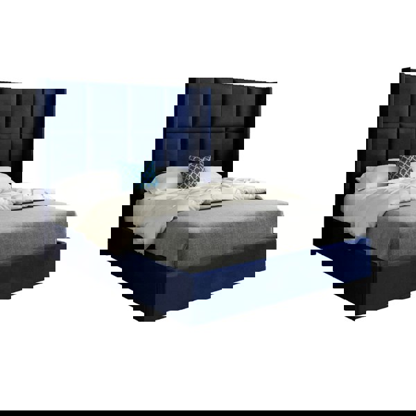 Casa Magna Quanta Straight Winged Upholstered Soft Velvet Bed Frame - Blue