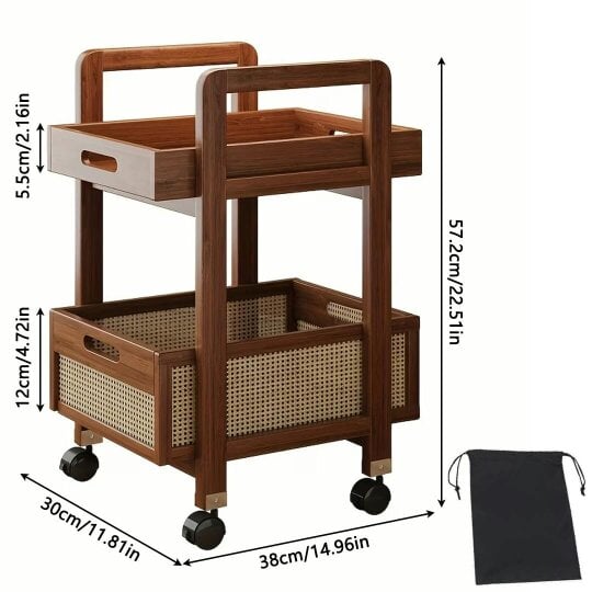 Havendro Multi-functional Wooden Storage Cart with Wheels for Snacks and Essentials