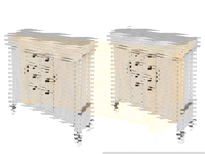 Acorn Heavy-Duty Cupboard Workbench (V.6) – Sturdy Wooden Workbench with Two Cupboards, One on Each side, Multiple Drawers, and Optional Back Panel or Pegboard, Ideal for Garages, Workshops, and Sheds