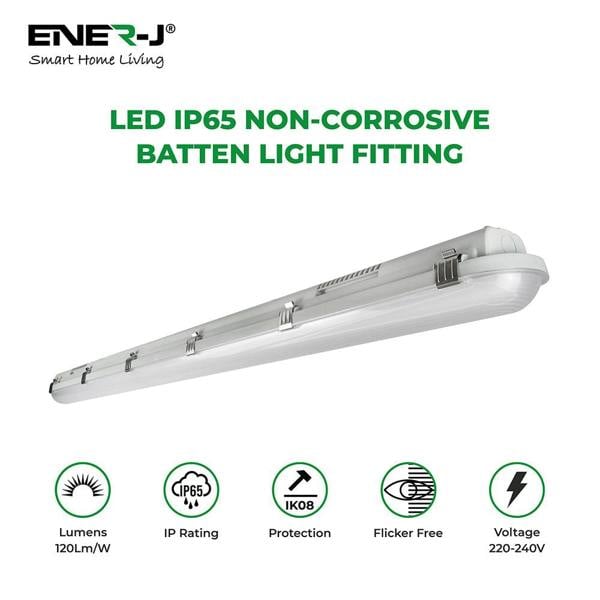 ENER-J IP65 LED Non-Corrosive Batten Light 150cm 50W 4000K, 6000 Lumens, Instant Start, 20,000 Hours - Pack of 4