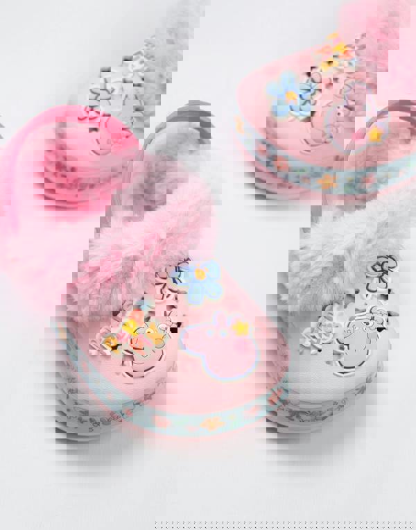 Peppa Pig Girls Pink Flowers Fur Lined Clogs