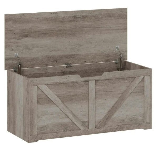 127L Home Storage Box, with Safety Hinges - Grey Wood-Effect