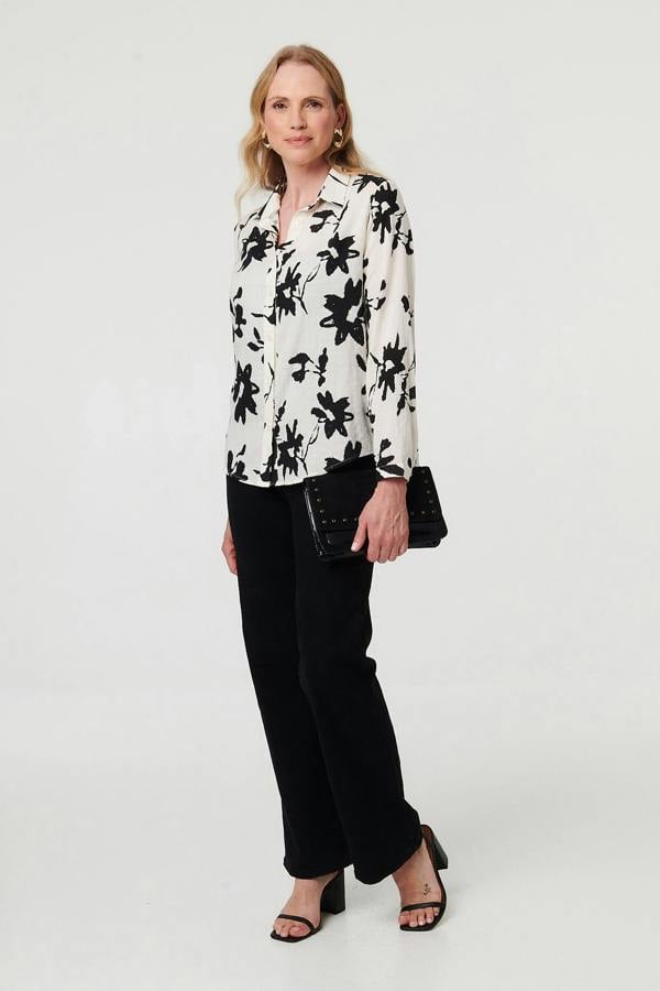 Black | Floral Relaxed Long Sleeve Shirt