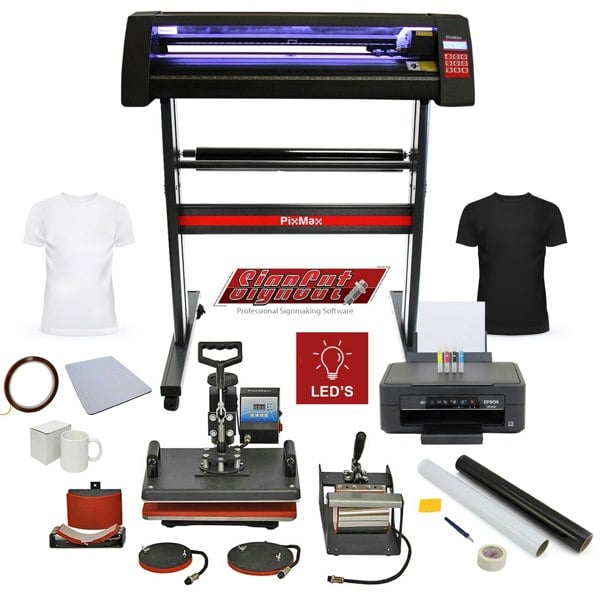 PixMax Da Vinci Bundle 5 in 1 includes a heat press, LED vinyl cutter, printer, and various accessories for crafting projects
