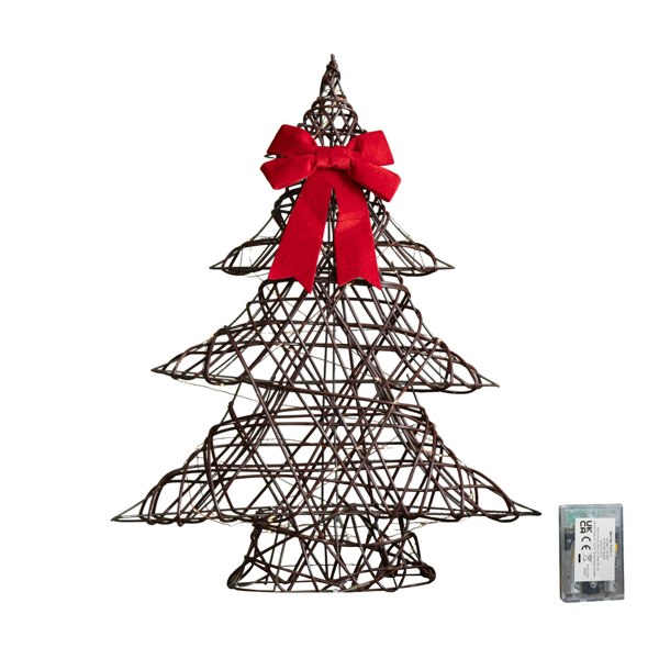 Samuel Alexander 60cm Battery Operated Light up Christmas Tree with Red Bow & 60 Warm White LEDs