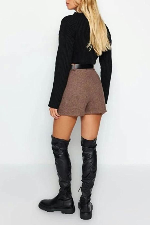 WOVCOR Woven Short Skirt with Belt Detail