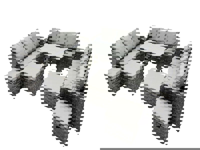 Fimous Garden Rattan Outdoor Furniture Set 13 Seater with 3 Seater Sofa 4 Stools Dark Grey