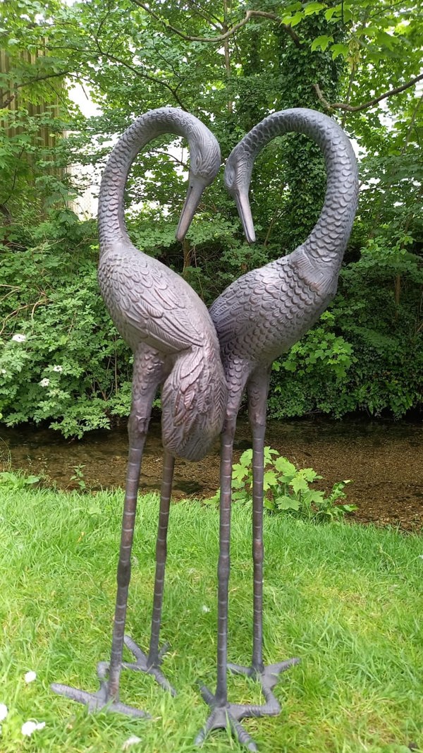 Inspirational Gifting Pair of Love Cranes Garden Ornaments Aluminium with Bronze Finish 1m tall