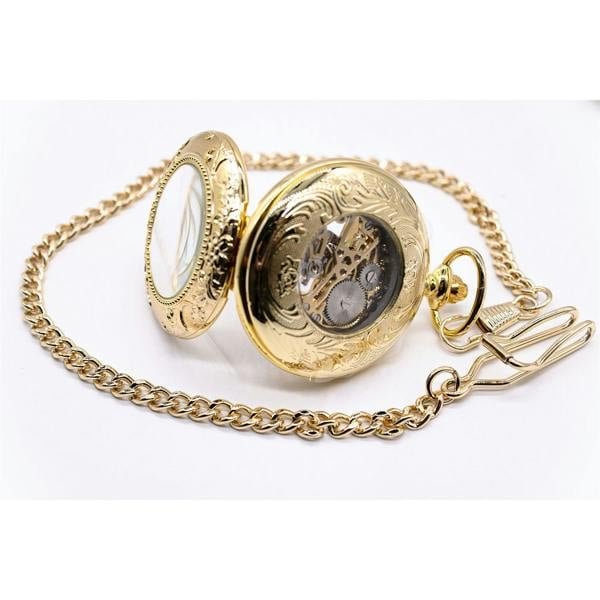 Infinity Leather Vinatage Mechanical Alloy Skeleton Half Hunter Pocket Watch