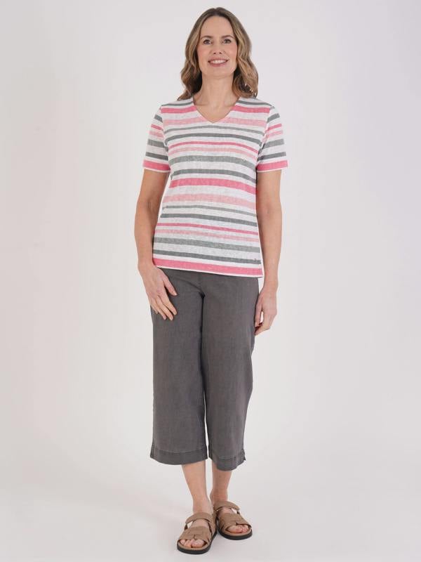 TIGI Stripe And Diamante V Neck Top