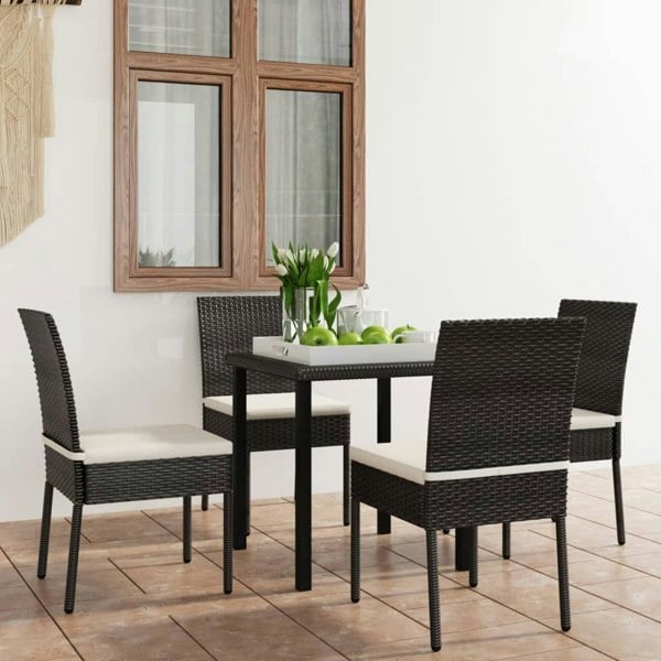 Berkfield 5 Piece Outdoor Dining Set with Cushions Poly Rattan Black