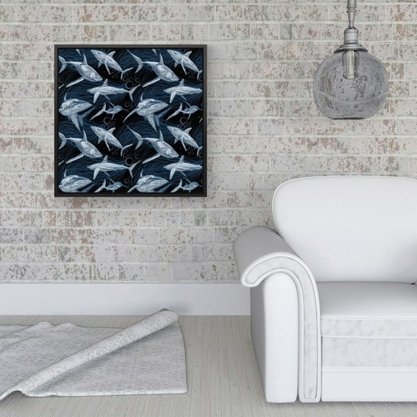 Warren Reed Hand Drawn Shark Pattern Framed Canvas