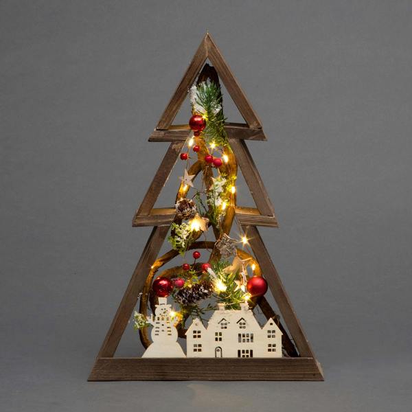40cm Prelit Wooden Tree Frame Tabletop Decorations Xmas Ornament Gifts Decorated with Leaves Pine Cones Berries 3D Nordic Scene image 1