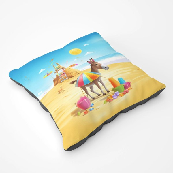 Warren Reed Donkey On A Beach Holiday Floor Cushion