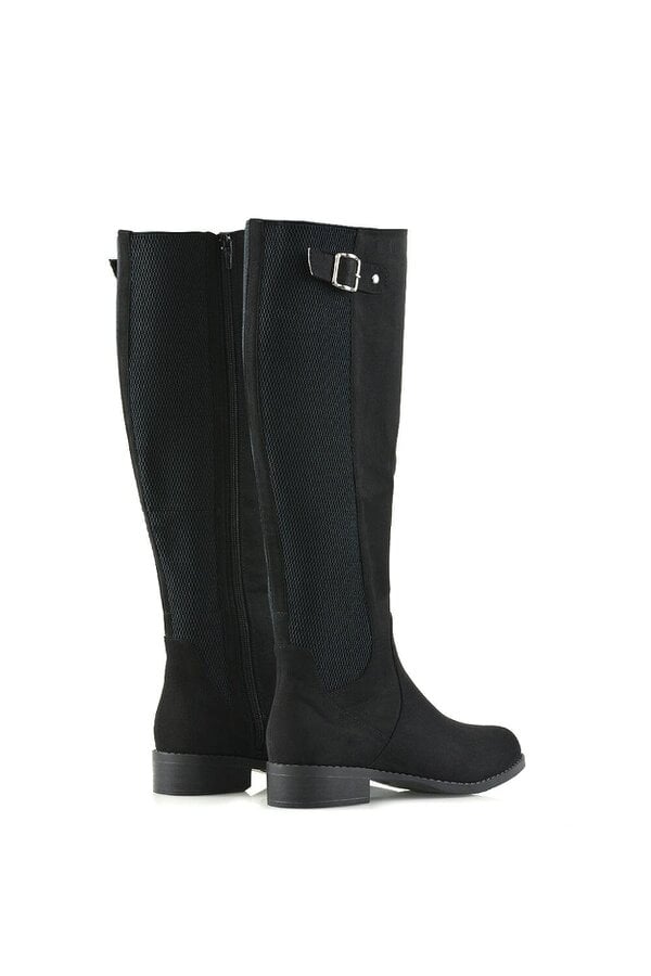 XY LONDON Knee High Flat Low Heel Long Boots With Stretchy Calf