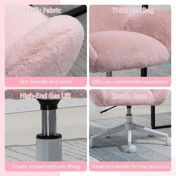 Pink plush chair close-up: thick padded seat with fluffy fabric on sturdy base