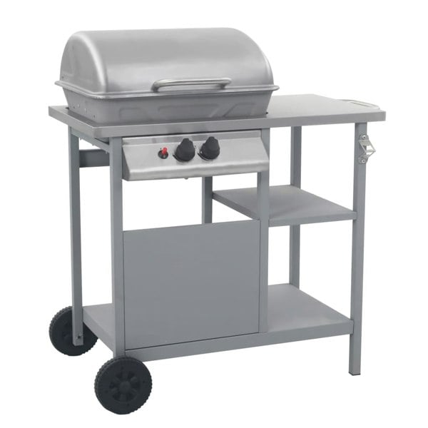 Berkfield Gas BBQ Grill with 3-layer Side Table Black and Silver