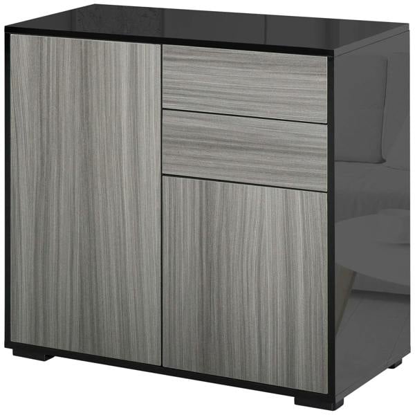 Light gray woodgrain sideboard with black frame and two stacked drawers on the front