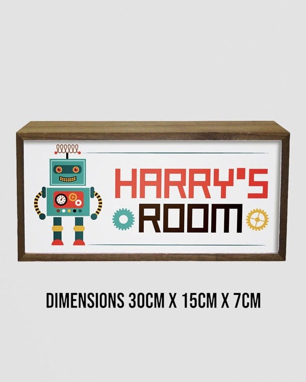 Personalised Robot Light Box for Kids. Custom LED Night Light with Retro Charm