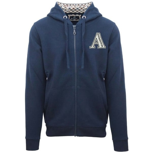 Aquascutum Classic Large A Logo Zip Up Hoodie - Navy Blue