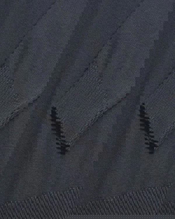 Lambretta Mens Smart Casual Knitted Long Sleeve Tipped Polo, close-up of the dark gray fabric and cuff detailing.