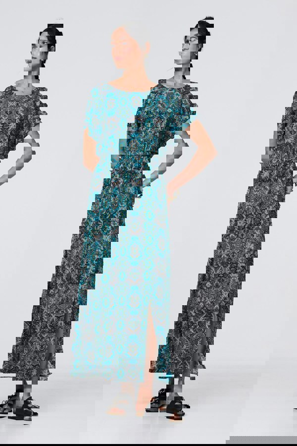 Green | Printed Batwing Sleeve Maxi Dress