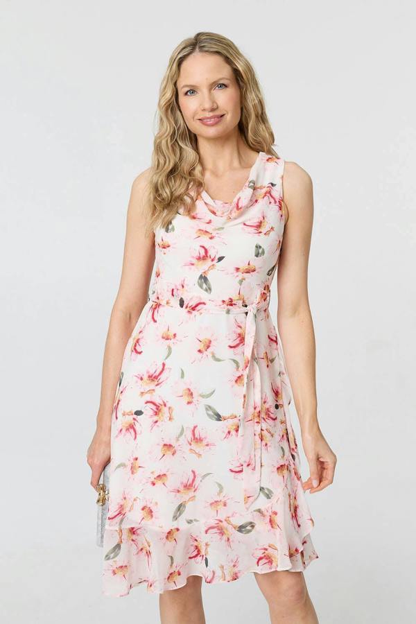 Pink | Floral Sleeveless Knee Length Dress