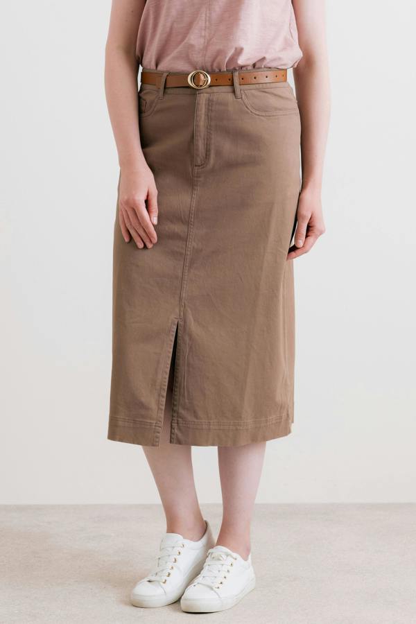 Morwenna Stretch Twill Midi Skirt Mocha