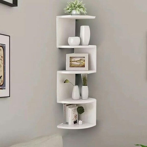 Havendro 5 Tier Floating Corner Shelves Wooden Storage Display Shelf Units Wall Mount
