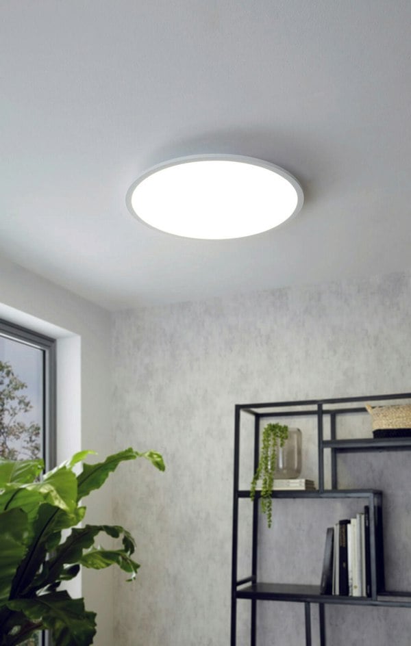 Flush Ceiling Light Colour White Shade Round White Plastic Bulb LED 30W Included Loops