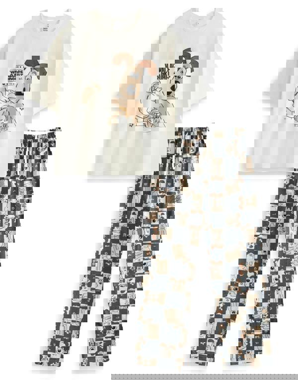 Wallace And Gromit Womens Off-White Tea Time Short Sleeve Long Leg Pyjama Set