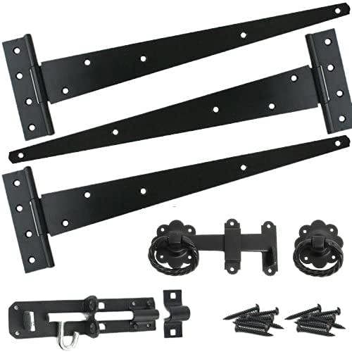 Haven Heritage Gate Hinge Kit Fitting Set 12" Hinges Brenton Bolt Twist Ring Latch Wooden Gate Black