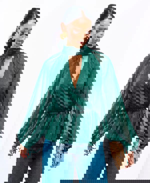 Needs No Label Sparkly Green Wrap Top