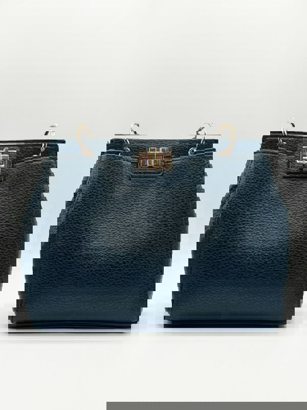 SVNX Black faux leather handbag with gold trim