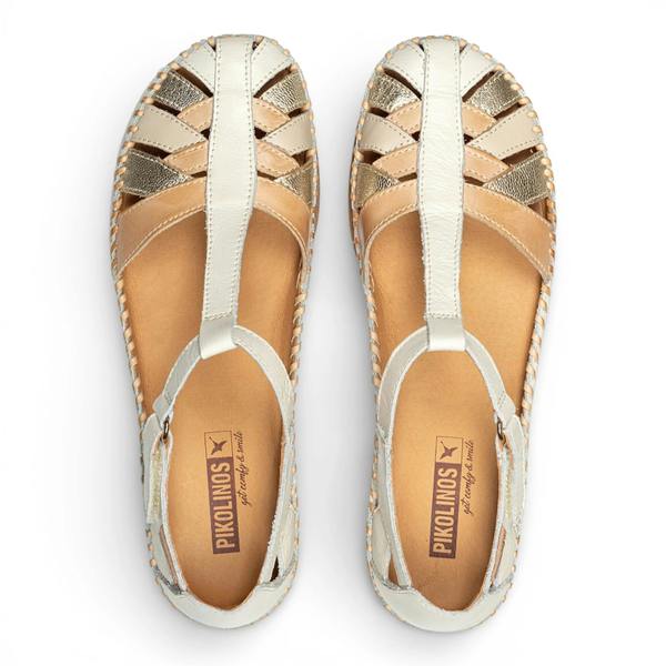 Pikolinos Cadaques - Women's White Leather Semi-Open Wedge Sandals