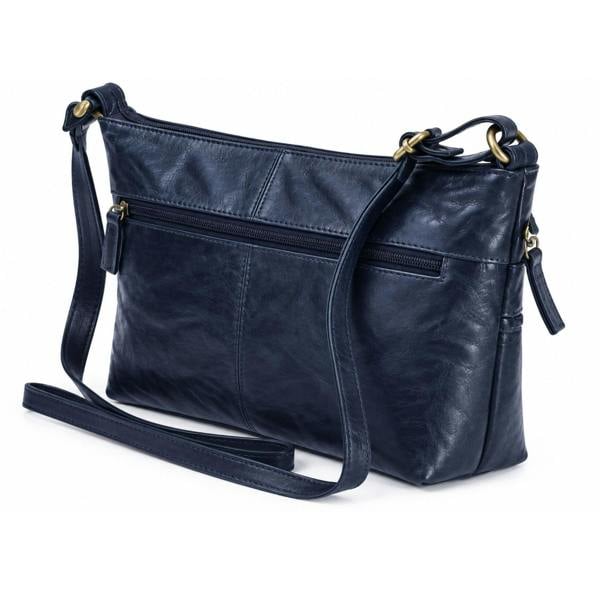 London Leathergoods Leather Multi Pocket Crossbody Bag with 3 Front Zips