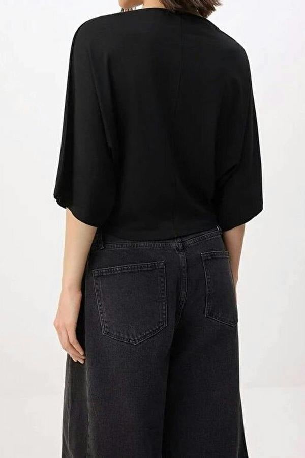 WOVCOR Regular Fit Asymmetric Collar Dropped Sleeve Truvakar Sleeve Knitted Blouse