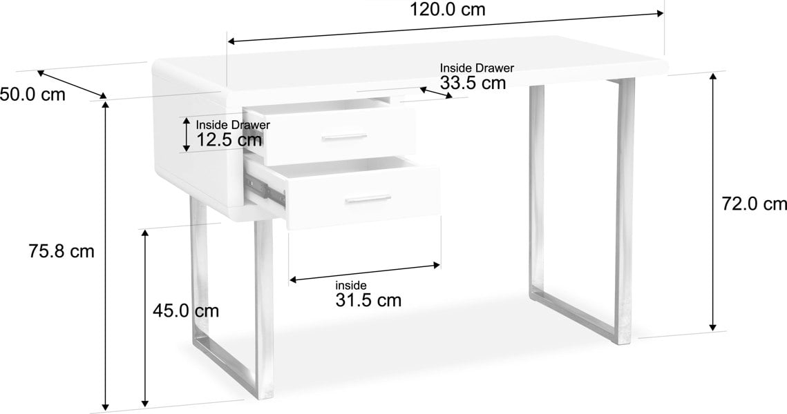 Centurion Supports HARMONIA Gloss White with Chrome legs 2-Drawer Contemporary Home Office Luxury Computer Desk