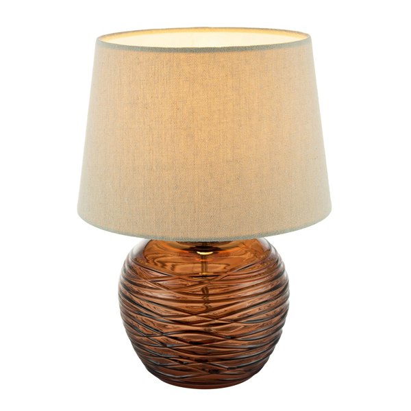 Modern Designer Amber Glass Table Lamp with Oatmeal Beige Linen Fabric Shade Image 4