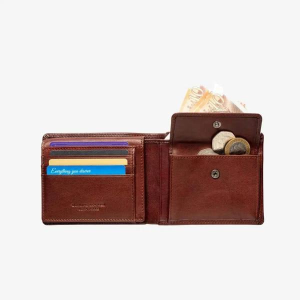 Light Brown leather wallet open on a white background