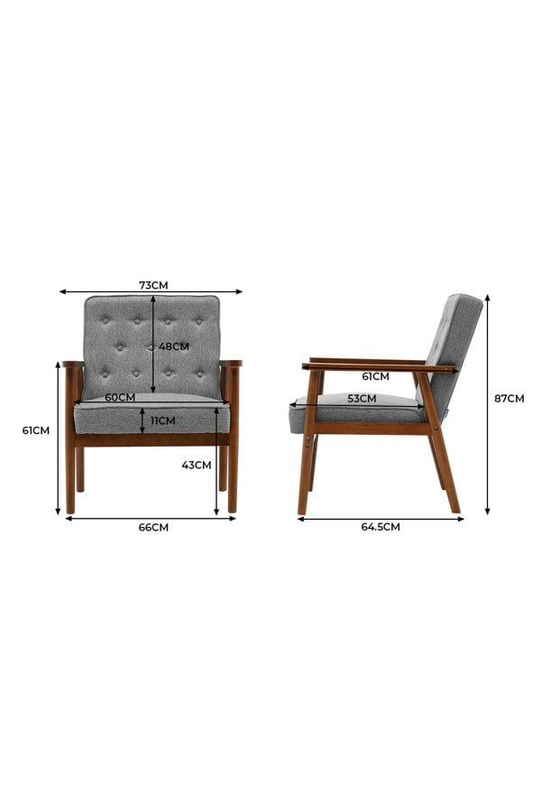 Living and Home Grey Modern Wood Frame Linen Upholstered Lounge Chair