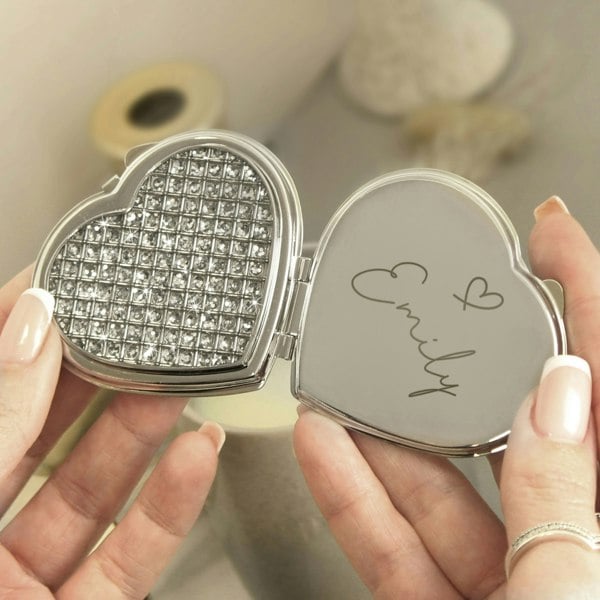 Personalised Memento Company Personalised Name Diamante Heart Compact Mirror