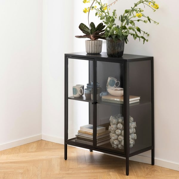 Furniture To Go Newcastle Low 2 Door Display Cabinet in Matt Black